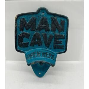 Man Cave Cast Iron Wall Mounted Beer Bottle Opener blue patina